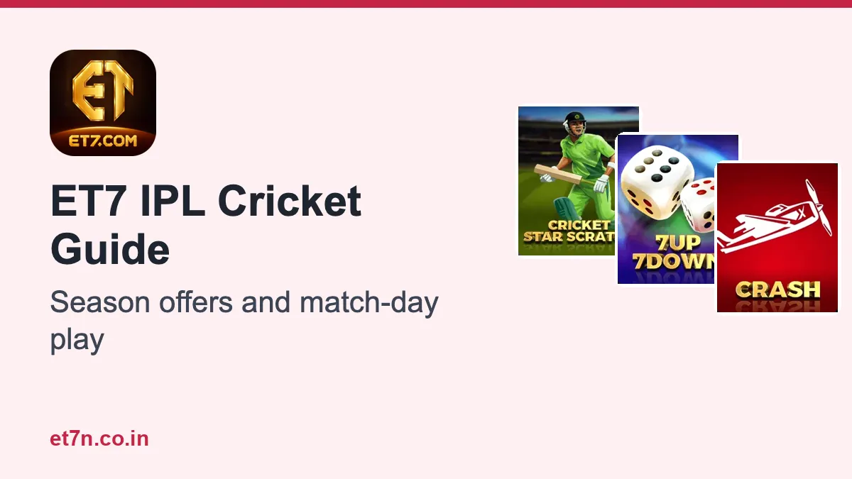 ET7 IPL cricket guide cover with a cricket bat, ball and stadium lights